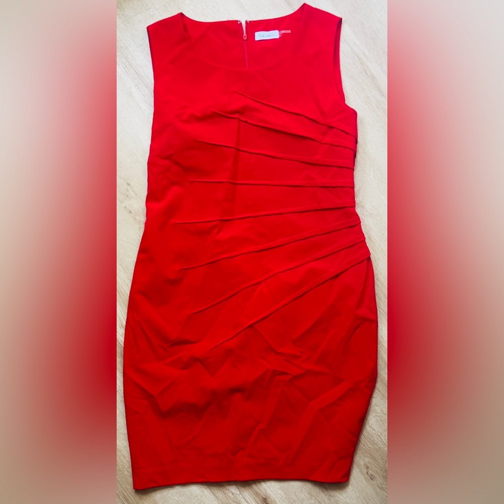 Calvin Klein Red Strapless Stretch Dress Sz 14